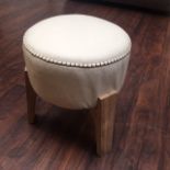 Bleu Nature Drum Stool with Double Stitch Small White Pebe Leather and Brown Nibbed Oak 36 x 36 x
