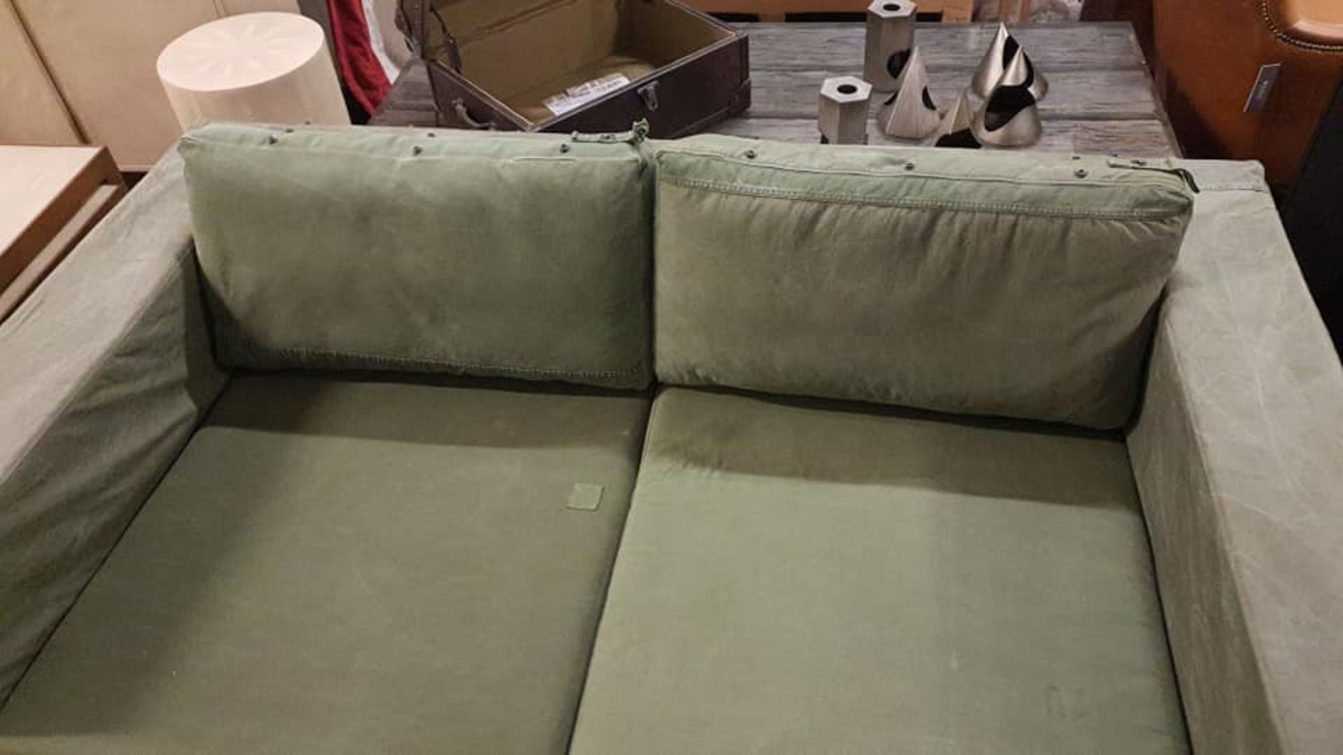 Thomas Bina Cube Sofa 1.8M Canvas Green Upholstered carton dimensions 116 x 193 x 71cm For - Image 2 of 7