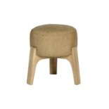 Bleu Nature Drum Stool with Double Stitch Small Linen Green and Brown Nibbed Oak 36 x 36 x 38cm