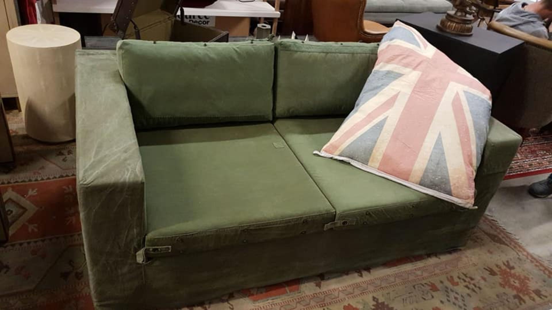 Thomas Bina Cube Sofa 1.8M Canvas Green Upholstered carton dimensions 116 x 193 x 71cm For - Image 6 of 7