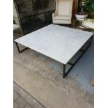 HORIZON Square coffee table 148cm white honed marble and matt black 148cm