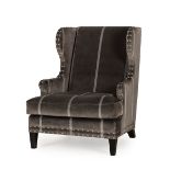 Andrew Martin Fleming Chair Wigmore Stripe Charcoal Stylized Wing Chair Trafalgar Taupe / White,