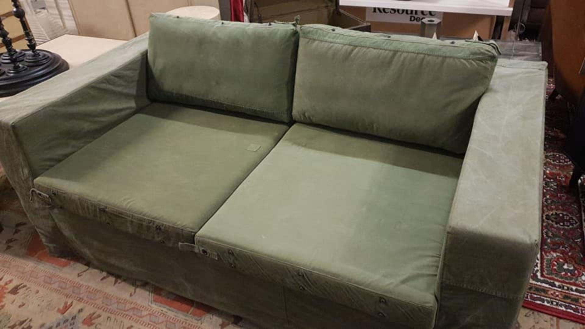 Thomas Bina Cube Sofa 1.8M Canvas Green Upholstered carton dimensions 116 x 193 x 71cm For - Image 3 of 7