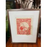 Framed Graphic Art Print -The Enlarged Print Of An Antique Postage Stamp From New Zealand