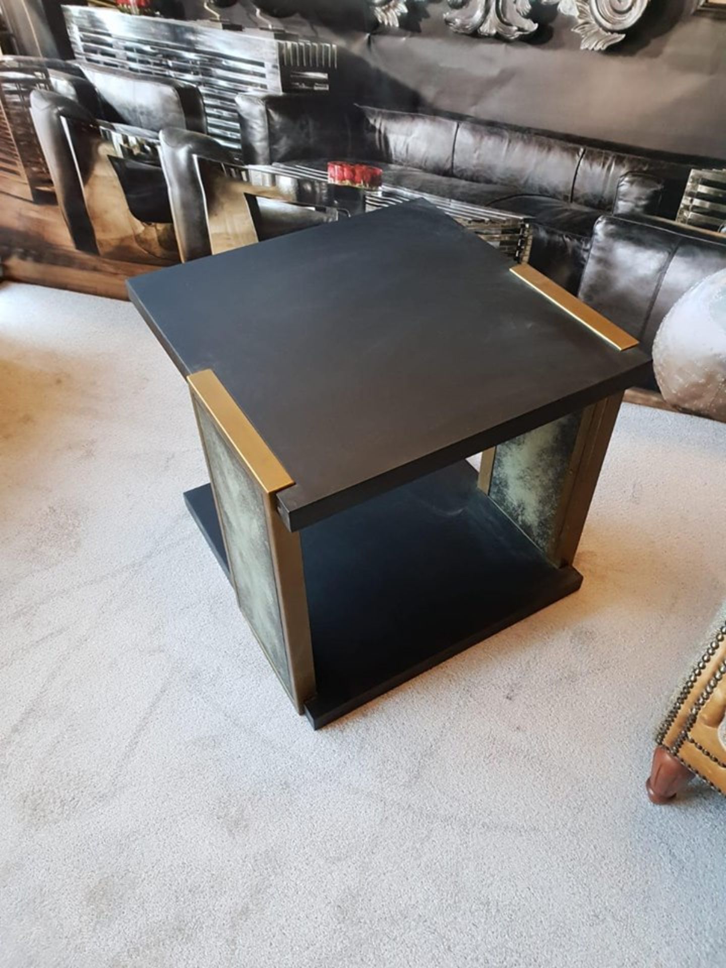 Knox Side Table Ebonized Ash And Faux Charcoal Vellum Panels 61.5 x 63.5 x 58.4 cm MSRP £921 - Image 2 of 2