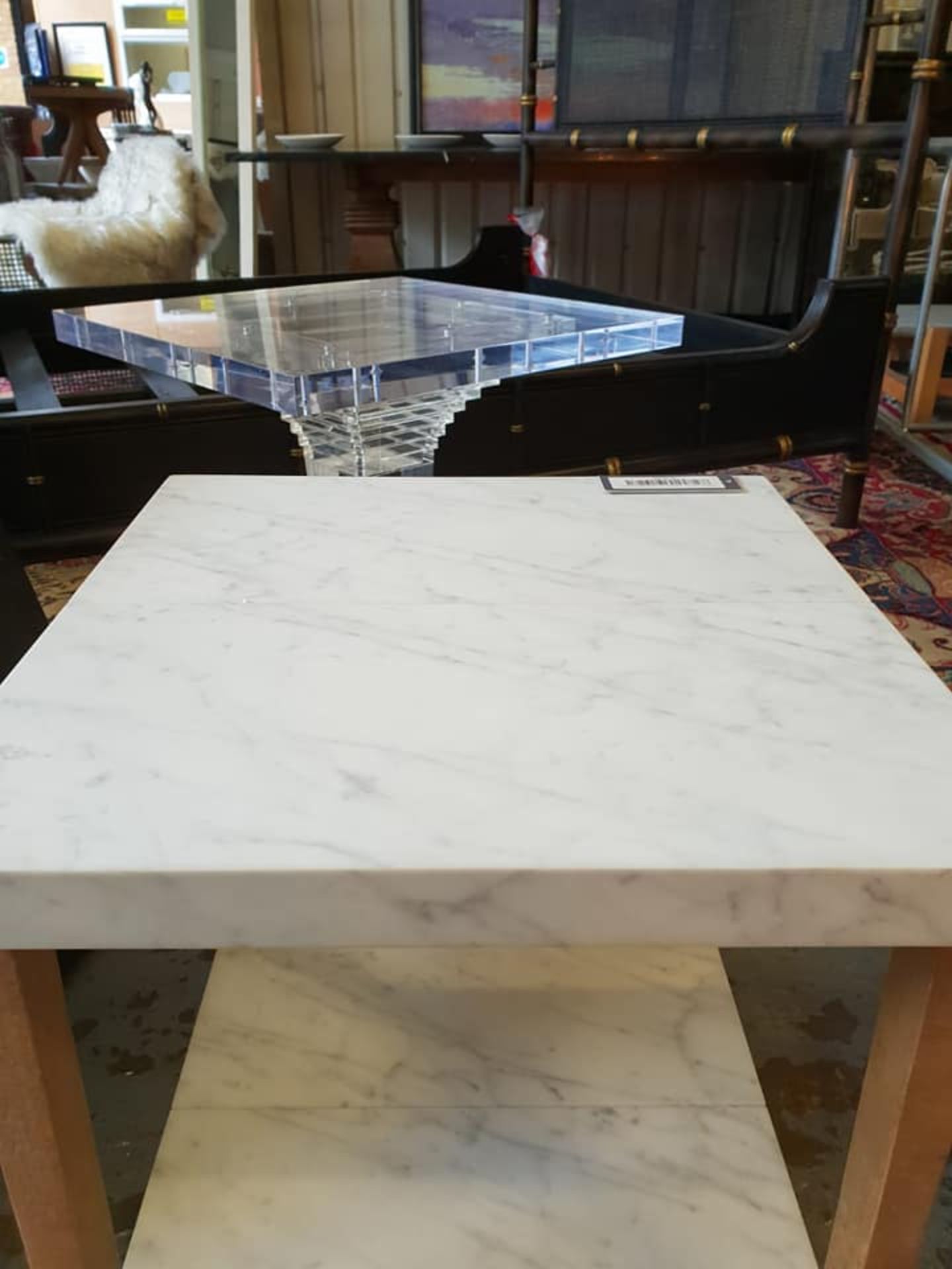 Valencia Square Side Table White Marble & Rustic Wood 50 x 50cm - Image 2 of 2