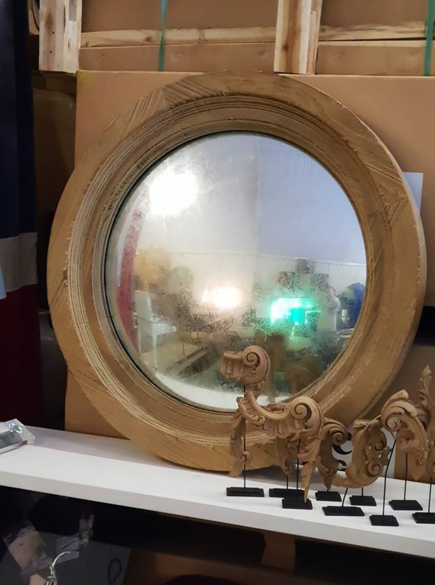 Tremont Oak Round Mirror Classic And Striking This Convex Mirror Is Created By Slumping Each Piece