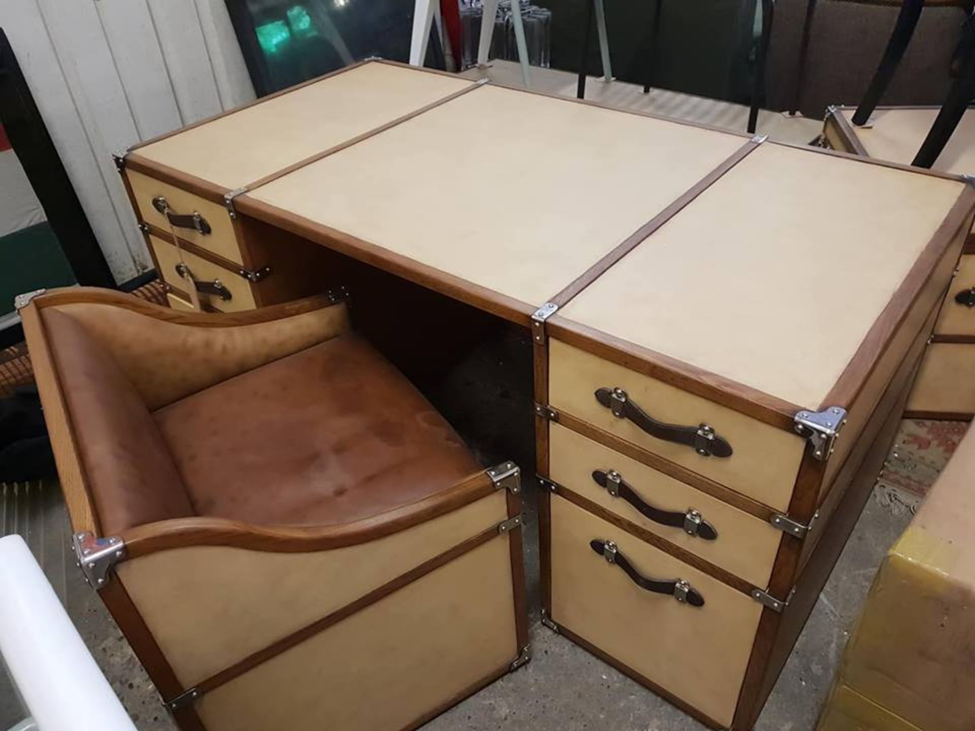 Drake Desk With Chair Banded And Metal Bound The Design Taken From The Era Of Steam Travel - Image 2 of 2