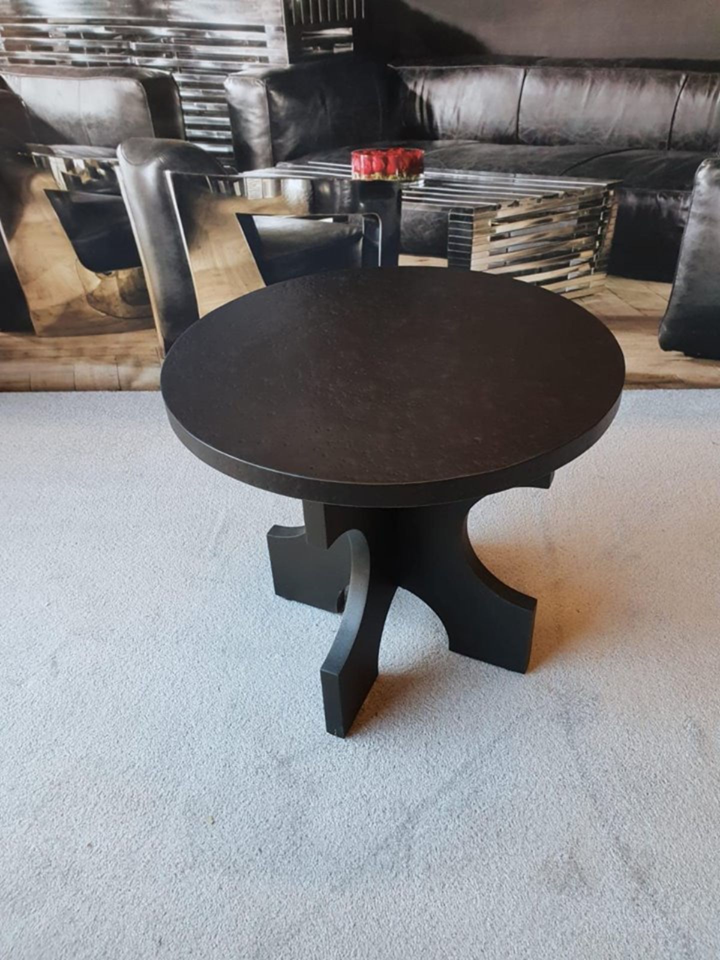 Andrew Martin Pickford Side Table Ebonized Wooden Base And A Hammered Dark Bronze Round Metal Top - Image 3 of 3