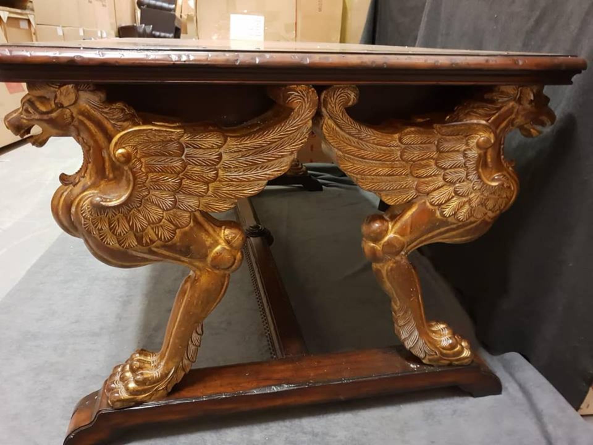 Century Furniture Griffin Library Table 100 Year Distressed Double Sided Library Desk With Aged Gilt - Image 3 of 6