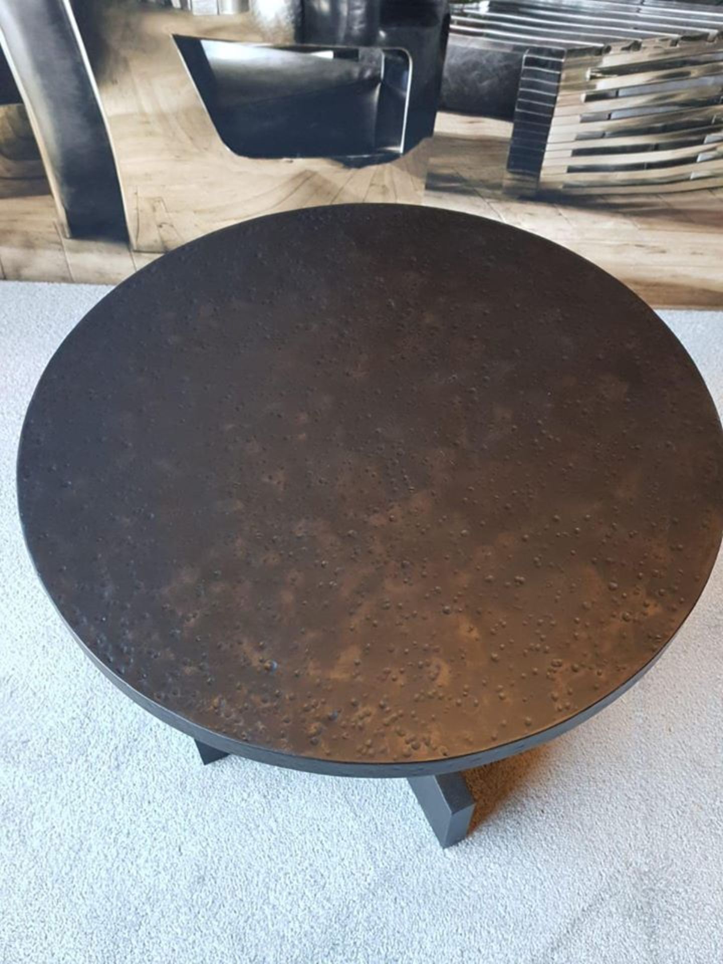 Andrew Martin Pickford Side Table Ebonized Wooden Base And A Hammered Dark Bronze Round Metal Top - Image 2 of 3