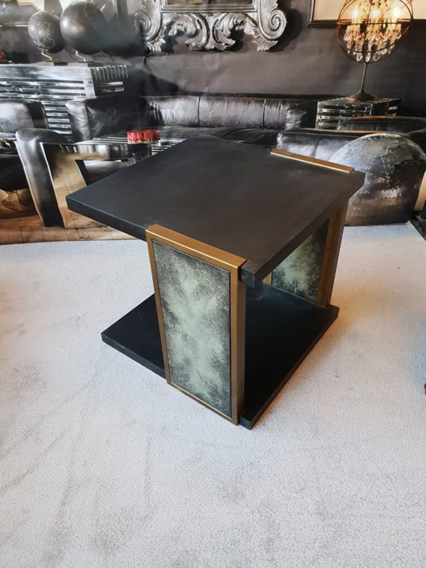 Knox Side Table Ebonized Ash And Faux Charcoal Vellum Panels 61.5 x 63.5 x 58.4 cm MSRP £921