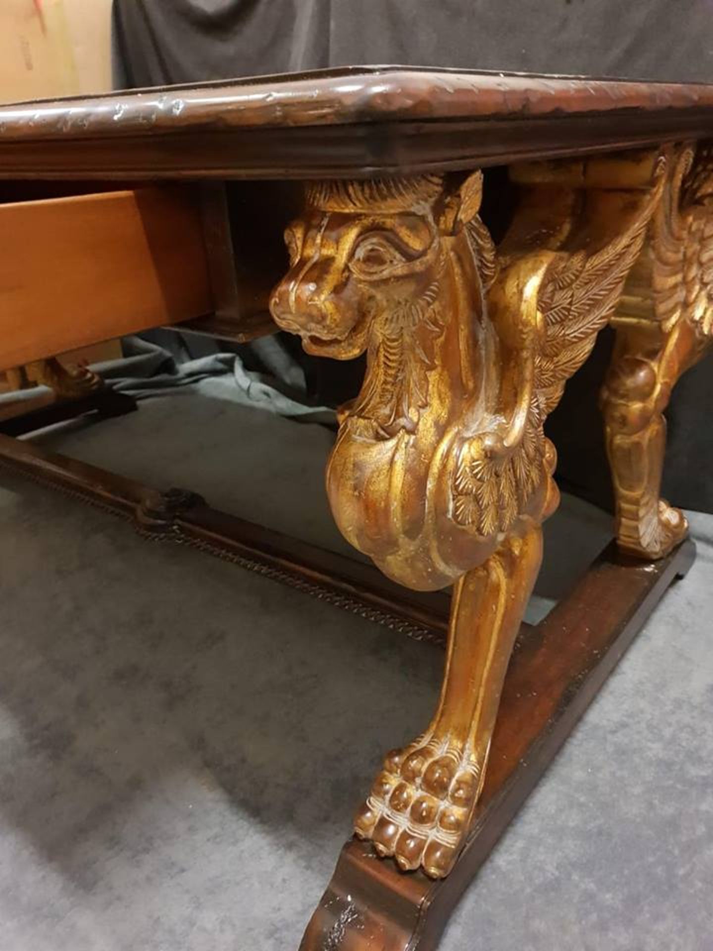 Century Furniture Griffin Library Table 100 Year Distressed Double Sided Library Desk With Aged Gilt - Image 2 of 6