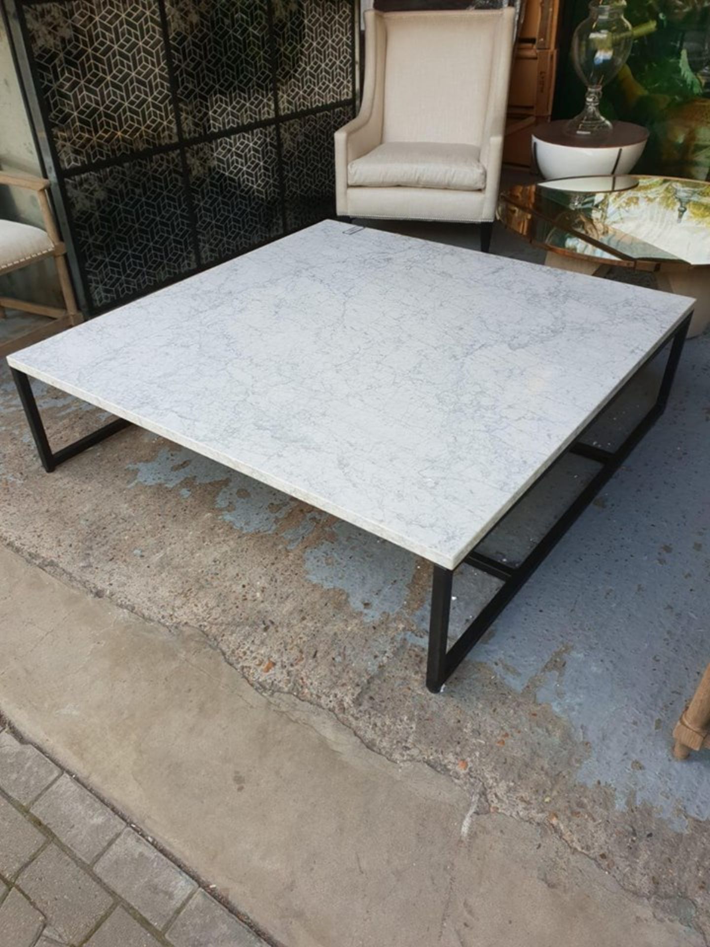 Horizon Square Coffee Table White Honed Marble And Matt Black 148 X 148cm Rrp £1200