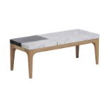 Bleu Nature Stone Piet Coffee Table Low F311 Natural  Brown Oak And White And Green Marble Top 95