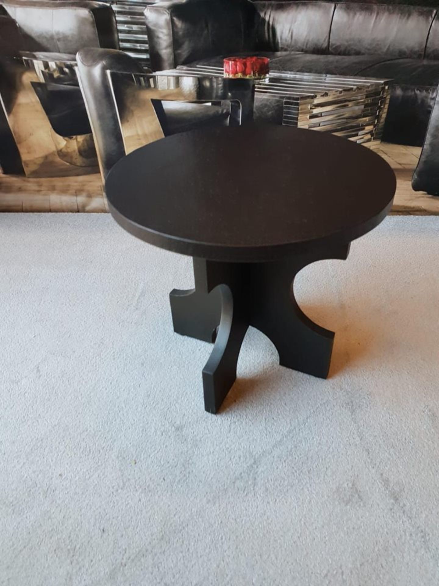 Andrew Martin Pickford Side Table Ebonized Wooden Base And A Hammered Dark Bronze Round Metal Top