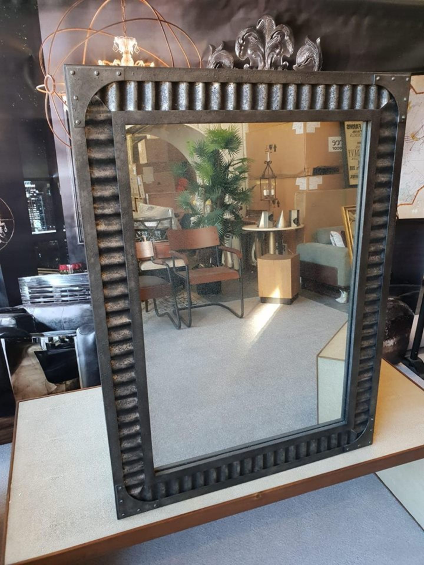 Jawa Rectangular Medium Wall Mirror Iron Frame With Corrugated Sheet Metal And Antiqued Mirror Plate
