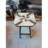 Brittania Oak Accent Table Accent Table With Geometric Quilt Pattern Top In Cream And Sage Green Oak