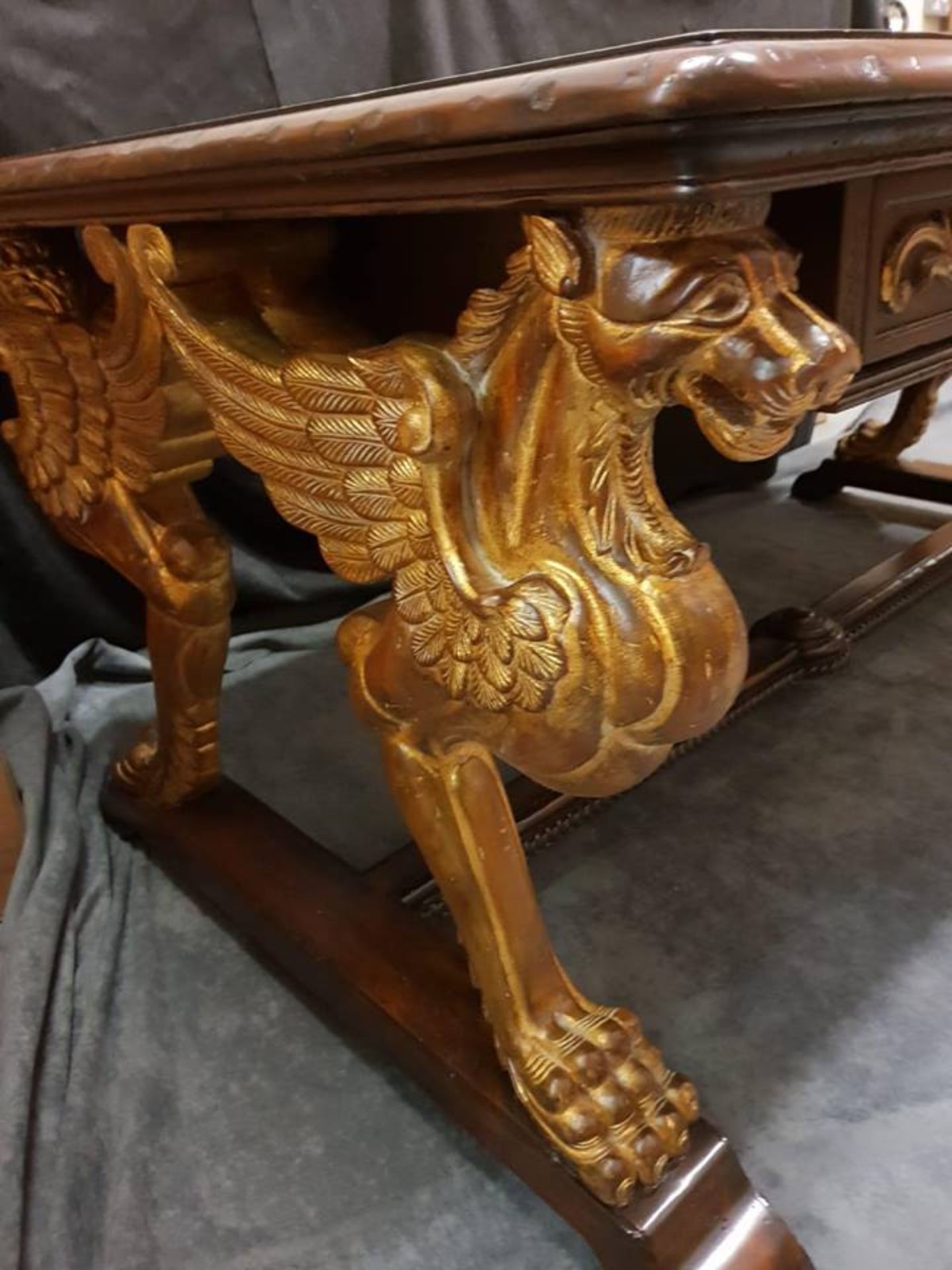 Century Furniture Griffin Library Table 100 Year Distressed Double Sided Library Desk With Aged Gilt - Image 4 of 6