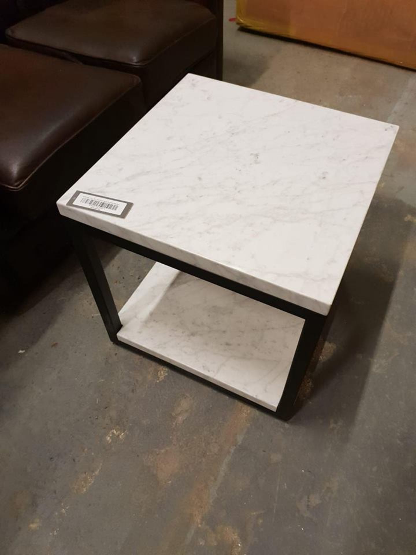 Horizon Marble Side Table White Honed Marble And Matt Black 50 X 50cm