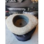 Lavabo Granite And Marble Basin Raw Chiselled Exterior With Polished Marble Interior