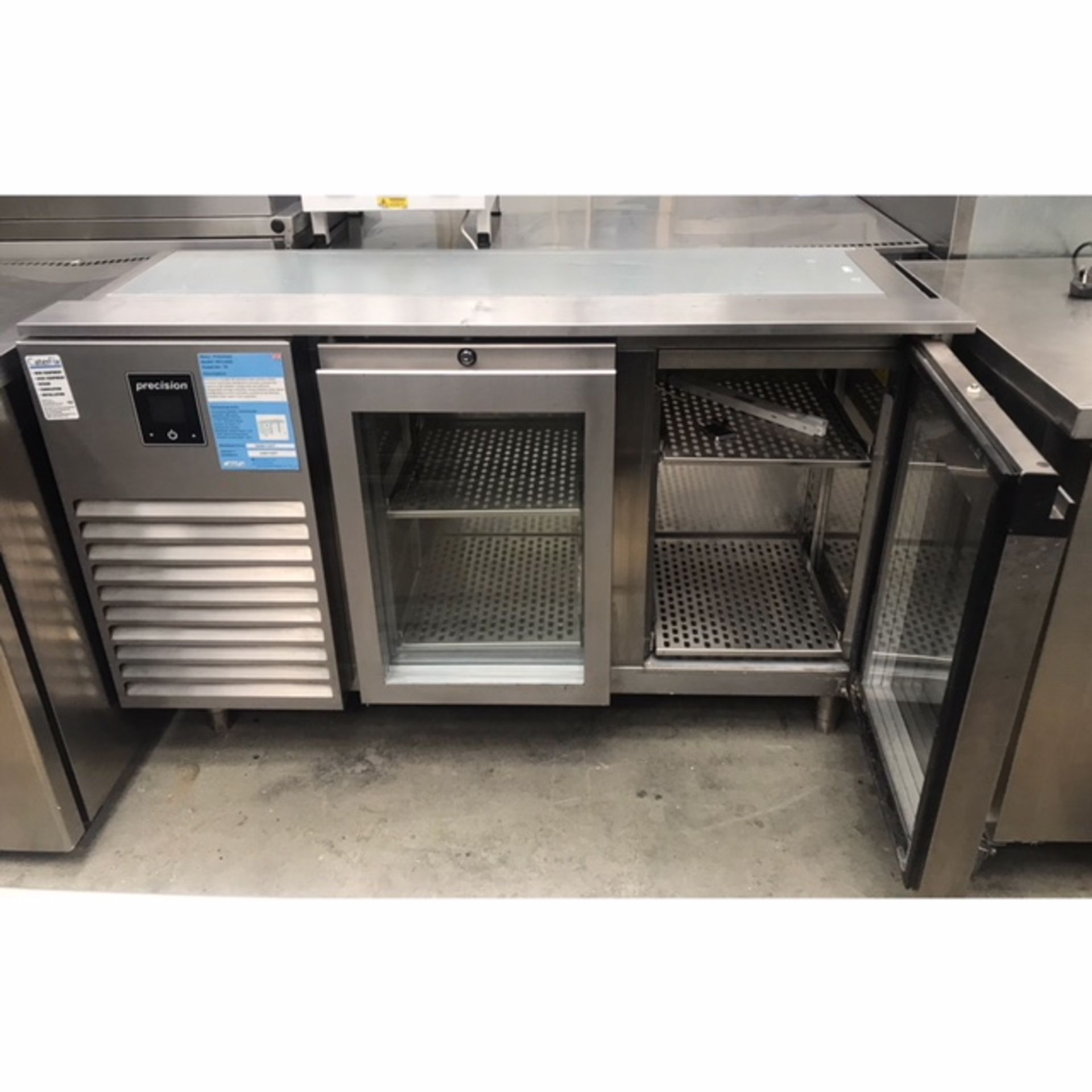 Precision MCU223 2 door chiller counter with gantry Precision’s durable all stainless steel slimline