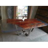 Dining Table - Acrylic Teak Dining Table – A Stunning Dining Table Teak Bark Frozen In Acrylic Glass