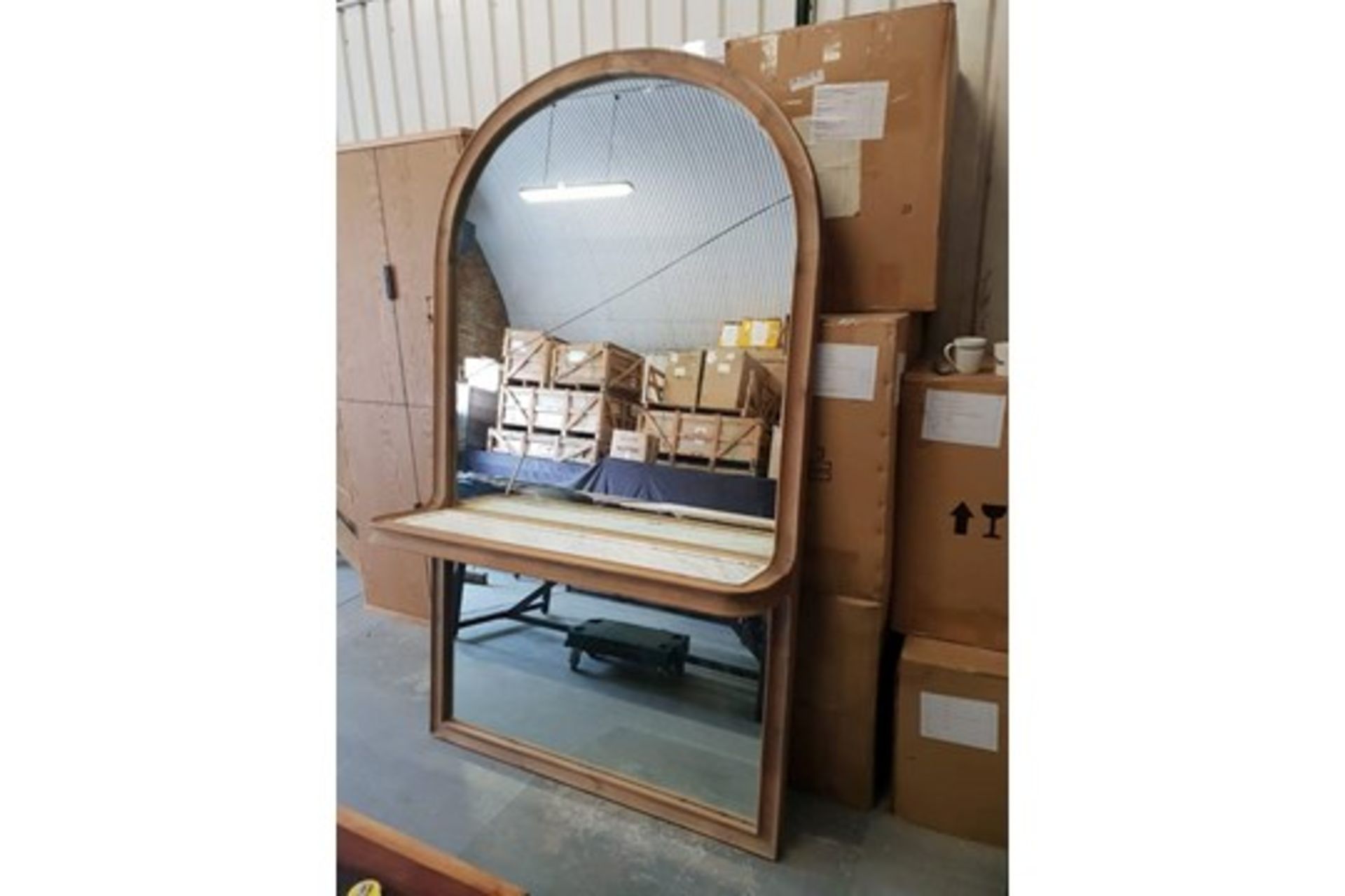 Mirror Arch Dome Mirror With Marble Shelf - Constructed in Recycled Oak Wood With A Honed Marble