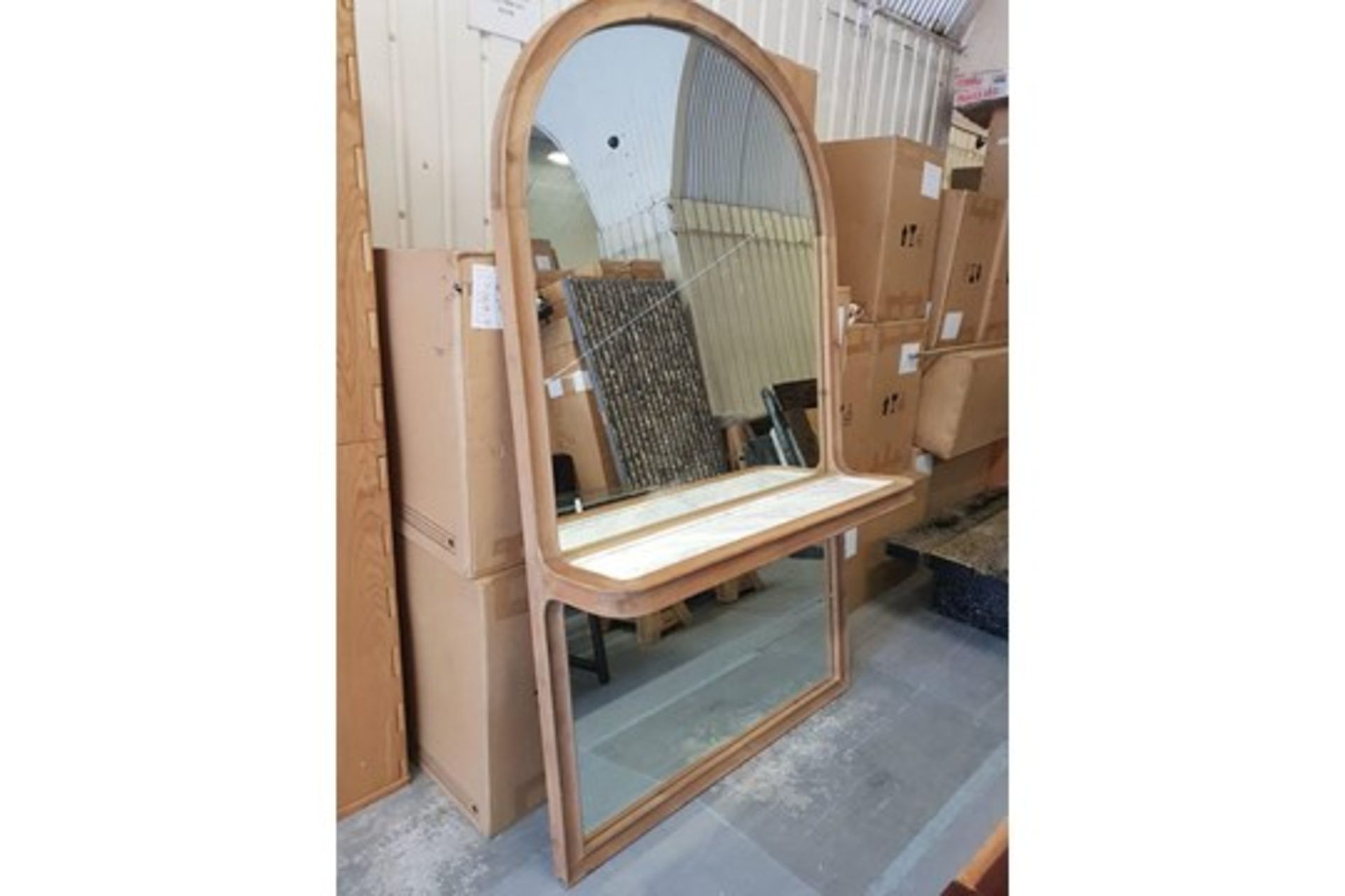 Mirror Arch Dome Mirror With Marble Shelf - Constructed in Recycled Oak Wood With A Honed Marble - Image 2 of 3