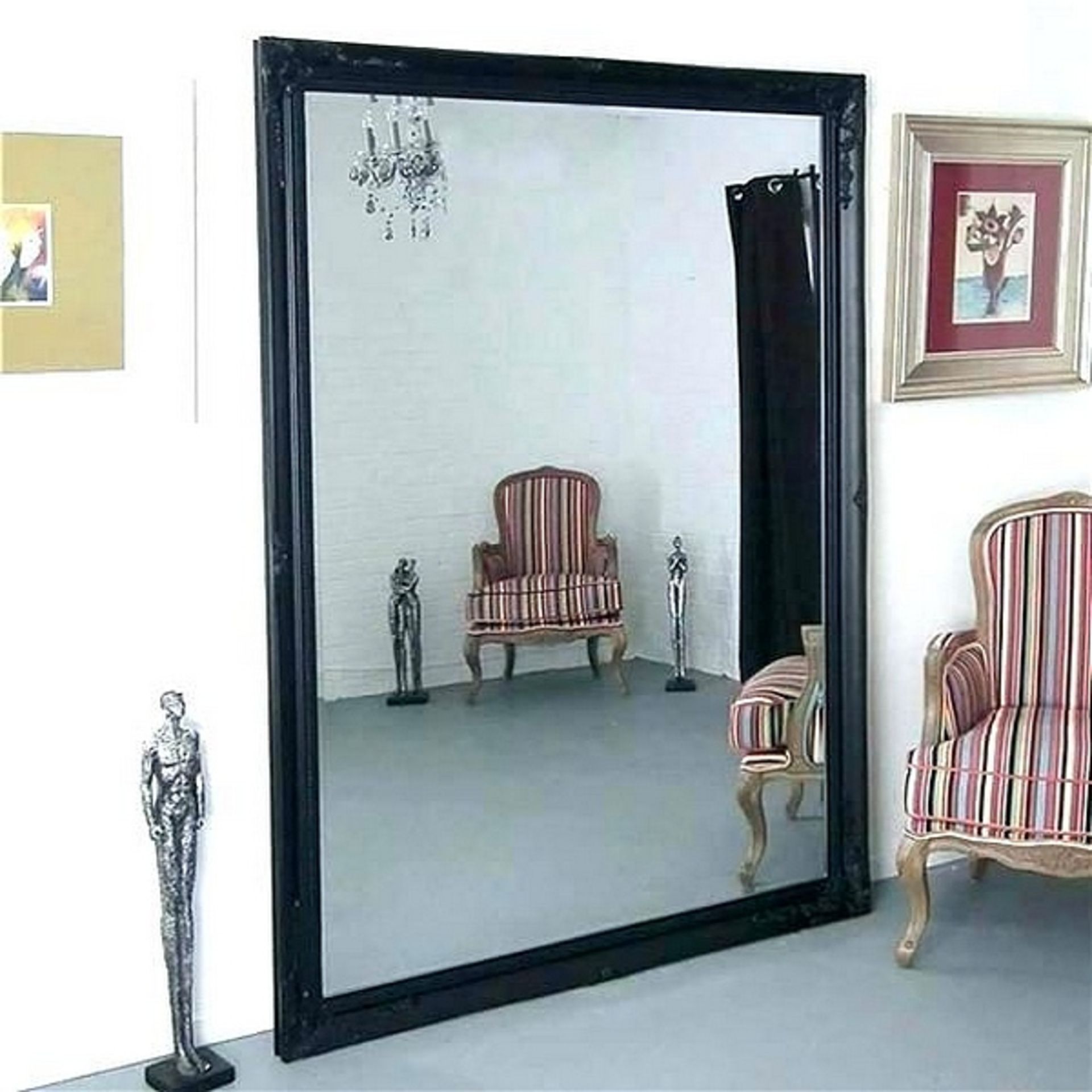 Mirror - Lyons Floor Mirror A Substantial Stunning Mirror In Modern Contemporary Frame Black Glass