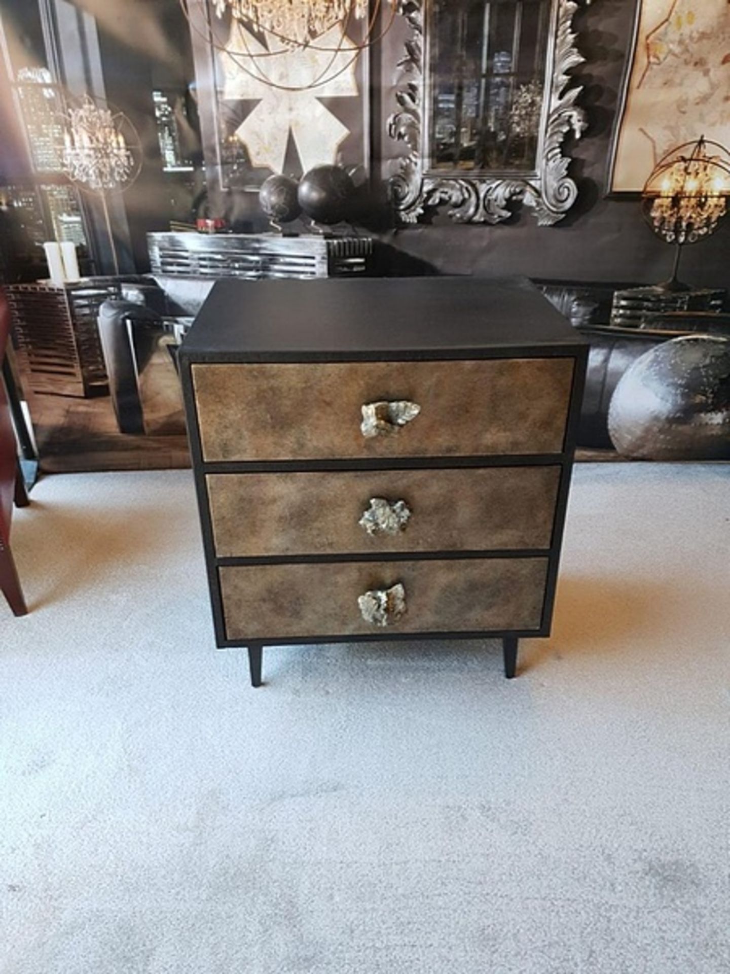 Chest- Andrew Martin Swanson A Stunning Three Drawer Chest With Textured Bronzed Finish And