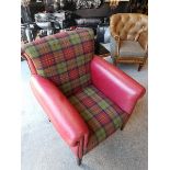 Chairs Ingleton Leather Armchair Tweed Twist Check Wool Face And Back Rest With Leather Arm And
