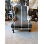 Chairs - Andrew Martin Fleming Chair Wigmore Stripe Charcoal Stylized Wing Chair Trafalgar Taupe /