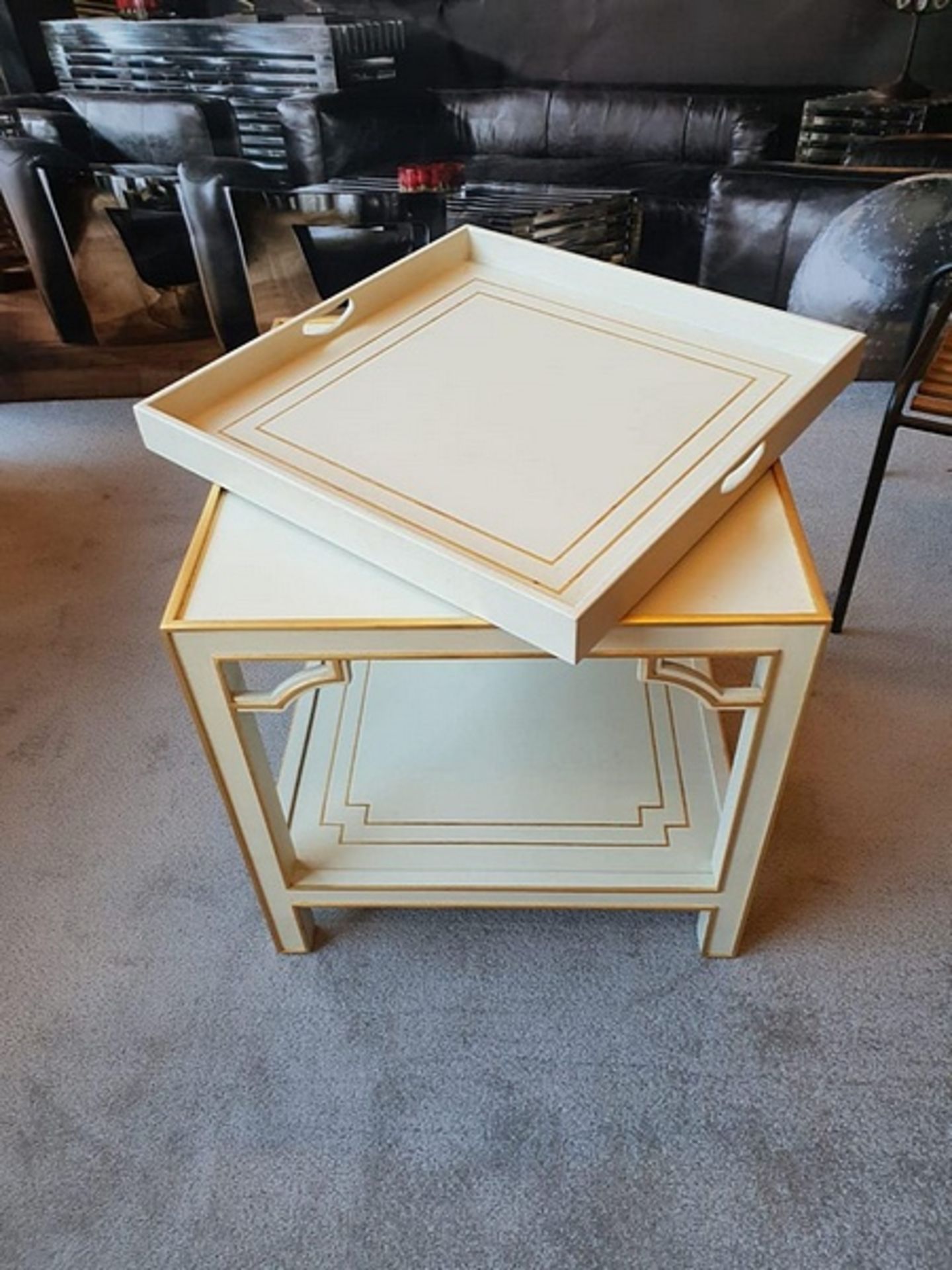 Table - Alexis End Table Neutral With Gilt Lined With Lift Out Square Tray And Undertier 67 x 61cm - Image 2 of 2