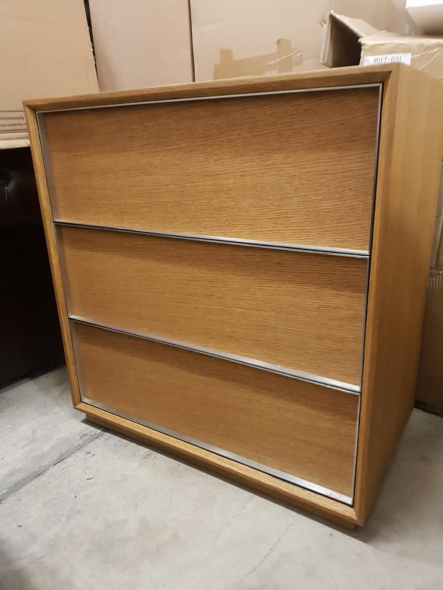 Chest - Stratford Chest 3 Drawers-Honey Oak & Brushed Steel Trim 80 x 45 x 82 5cm RRP £2290 (