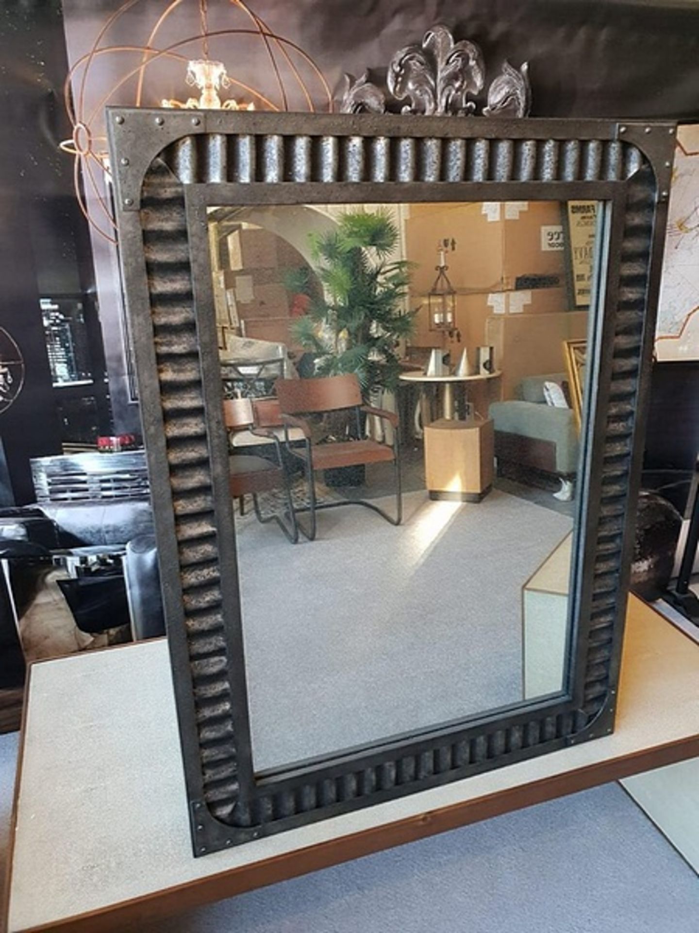 Mirror - Jawa Rectangular Wall Mirror Iron Frame With Corrugated Sheet Metal And Antiqued Mirror
