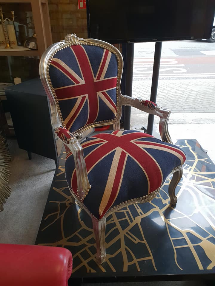 Carver Chair Union Jack Silver Frame with Cotton Union Jack Padded Seat & Back with Stud Pins - Image 5 of 5