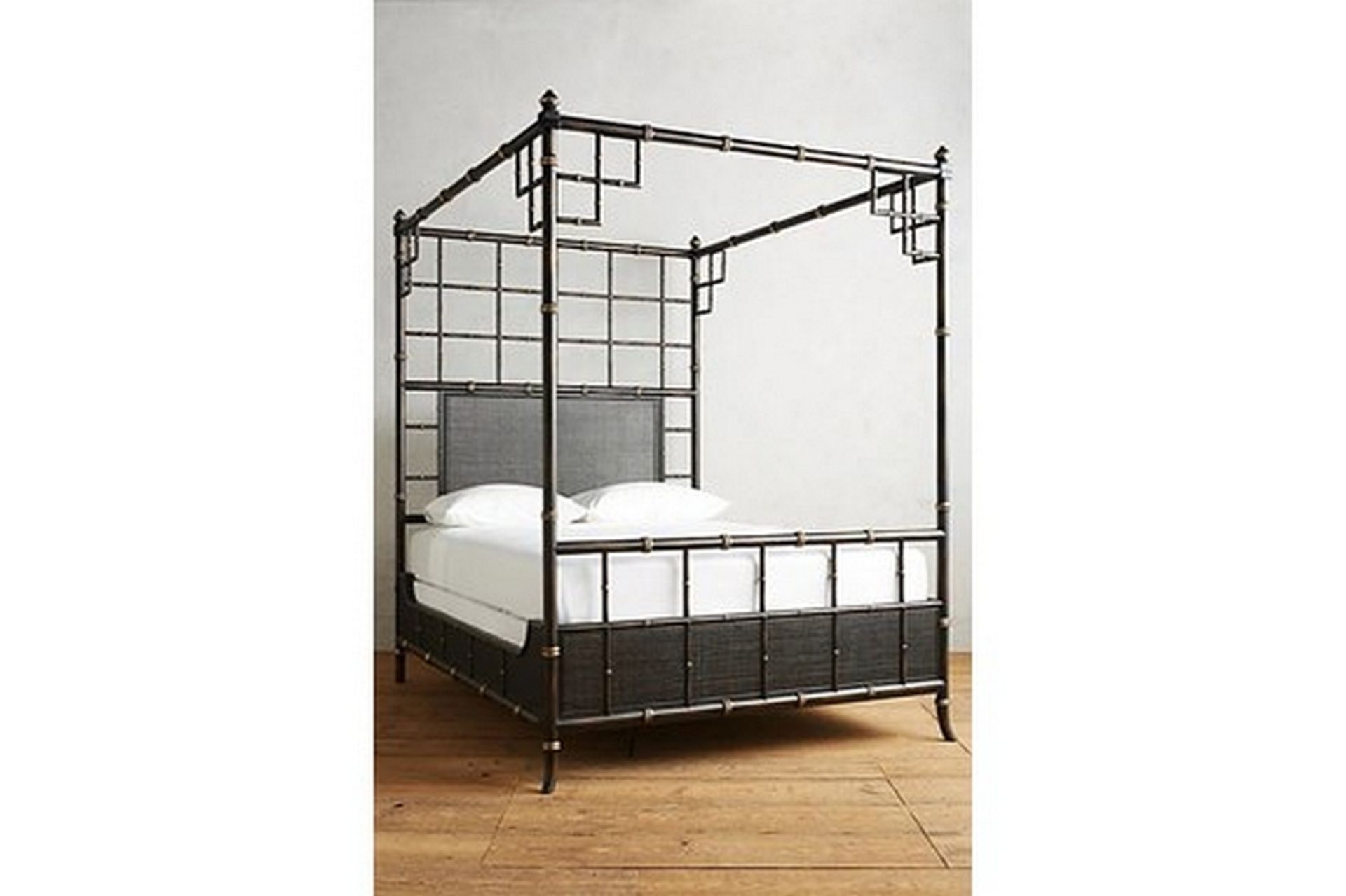 Bed - Boyd Faux Bamboo 4 Poster Bed Black & Gold UK King (Mattress Not Supplied) The Incredible
