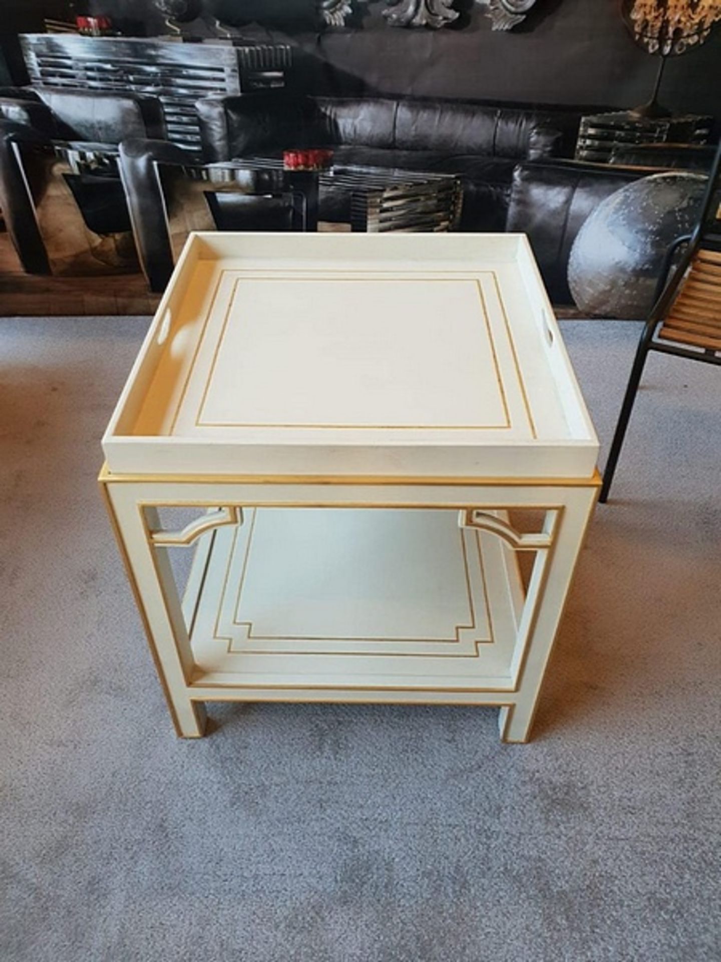 Table - Alexis End Table Neutral With Gilt Lined With Lift Out Square Tray And Undertier 67 x 61cm