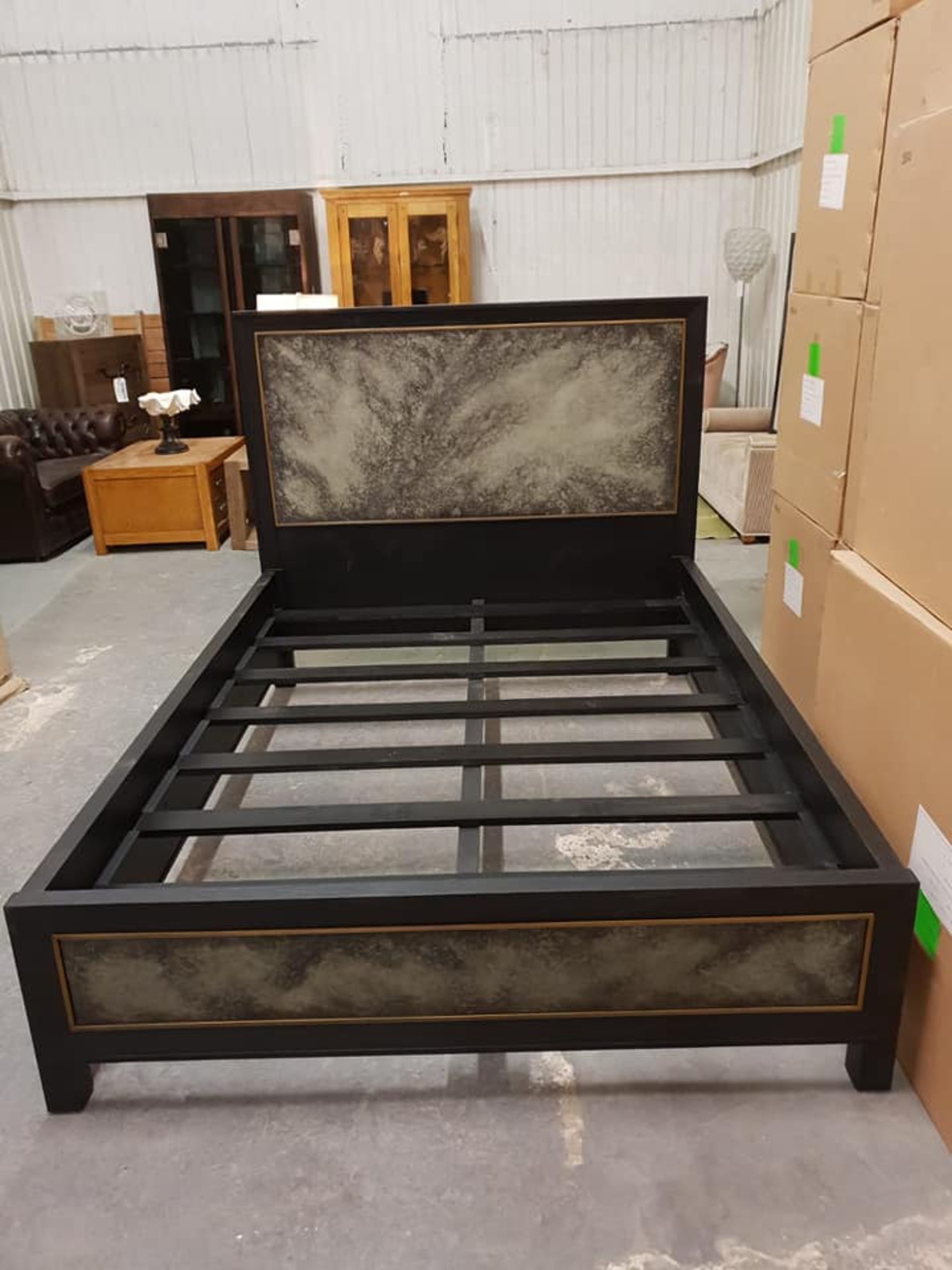 Bed - Levi UK King Size Bed ( Mattress Not Included) Art Deco Style Designer Bed Frame With Ebonized - Image 2 of 5