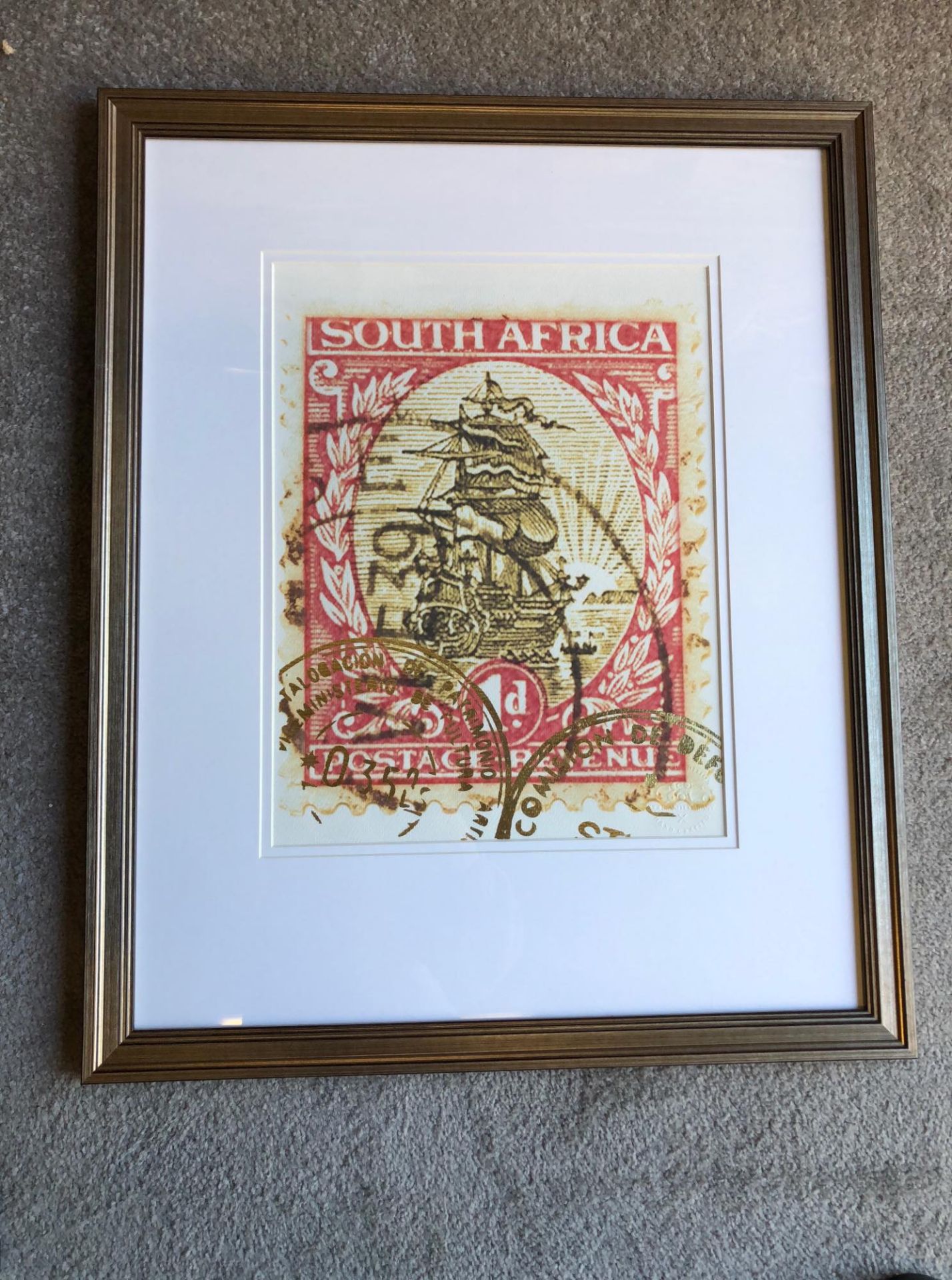 Artwork - Framed Graphic Art Print -The Enlarged Print Of An Antique Postage Stamp From South Africa