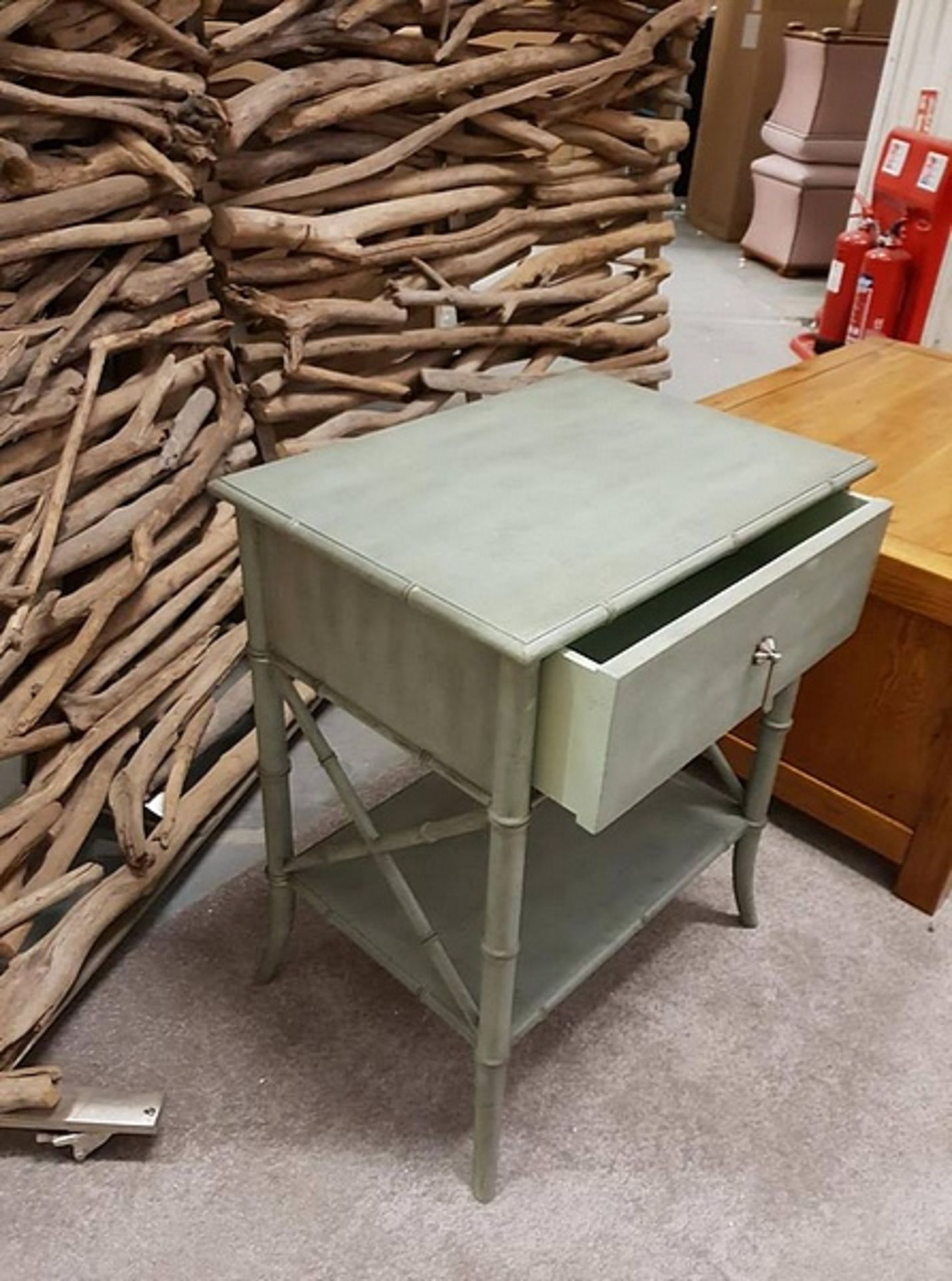 Nightstand - Boyd Bamboo Nightstand Featured In A Sage Green Distressed Finish With A Single