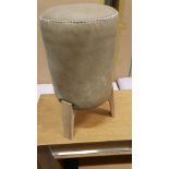 Stool - Bleu Nature Drum Stool With New Stitch Large Cheyenne Leather and Brown Nibbed Oak 36 x 36 x