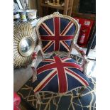 Carver Chair Union Jack Silver Frame with Cotton Union Jack Padded Seat & Back with Stud Pins Width