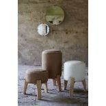 Bleu Nature Mattak Stool F321 Iroquois Cream Leather And Natural Oak 49 x 49 x 33 cm RRP £700