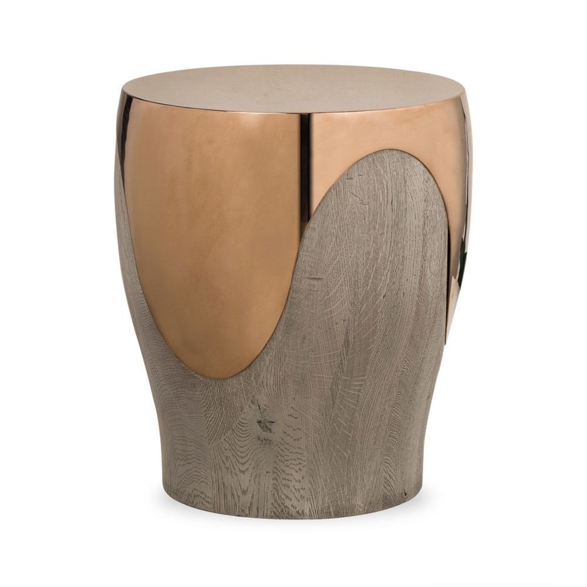 Kelly Hoppen Bessie Side Table Oak Rose Gold Finish Sculpted From A Solid Oak Block, The Rich - Image 2 of 2