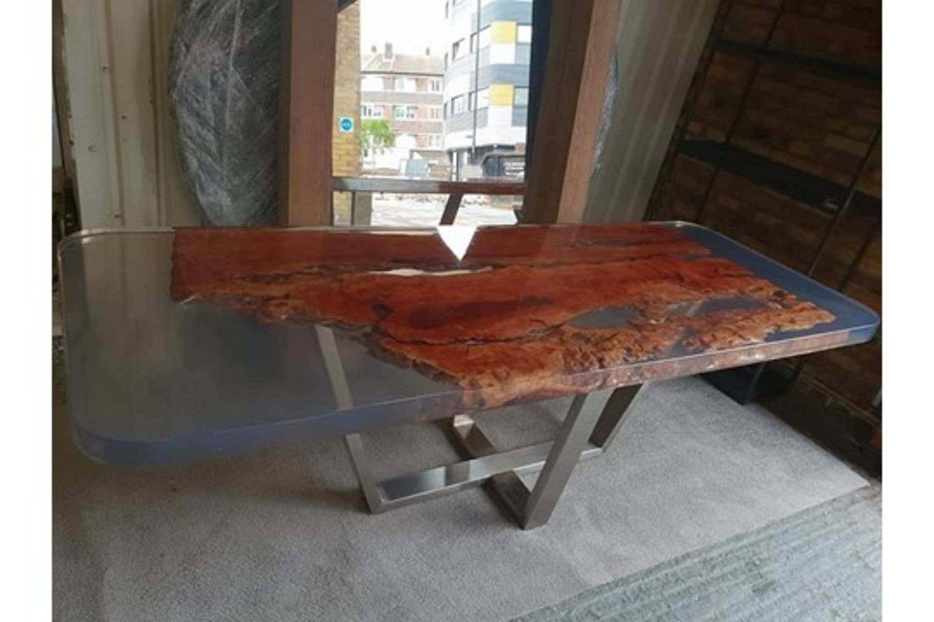 Dining Table - Acrylic Teak Dining Table – A Stunning Dining Table Teak Bark Frozen In Acrylic Glass