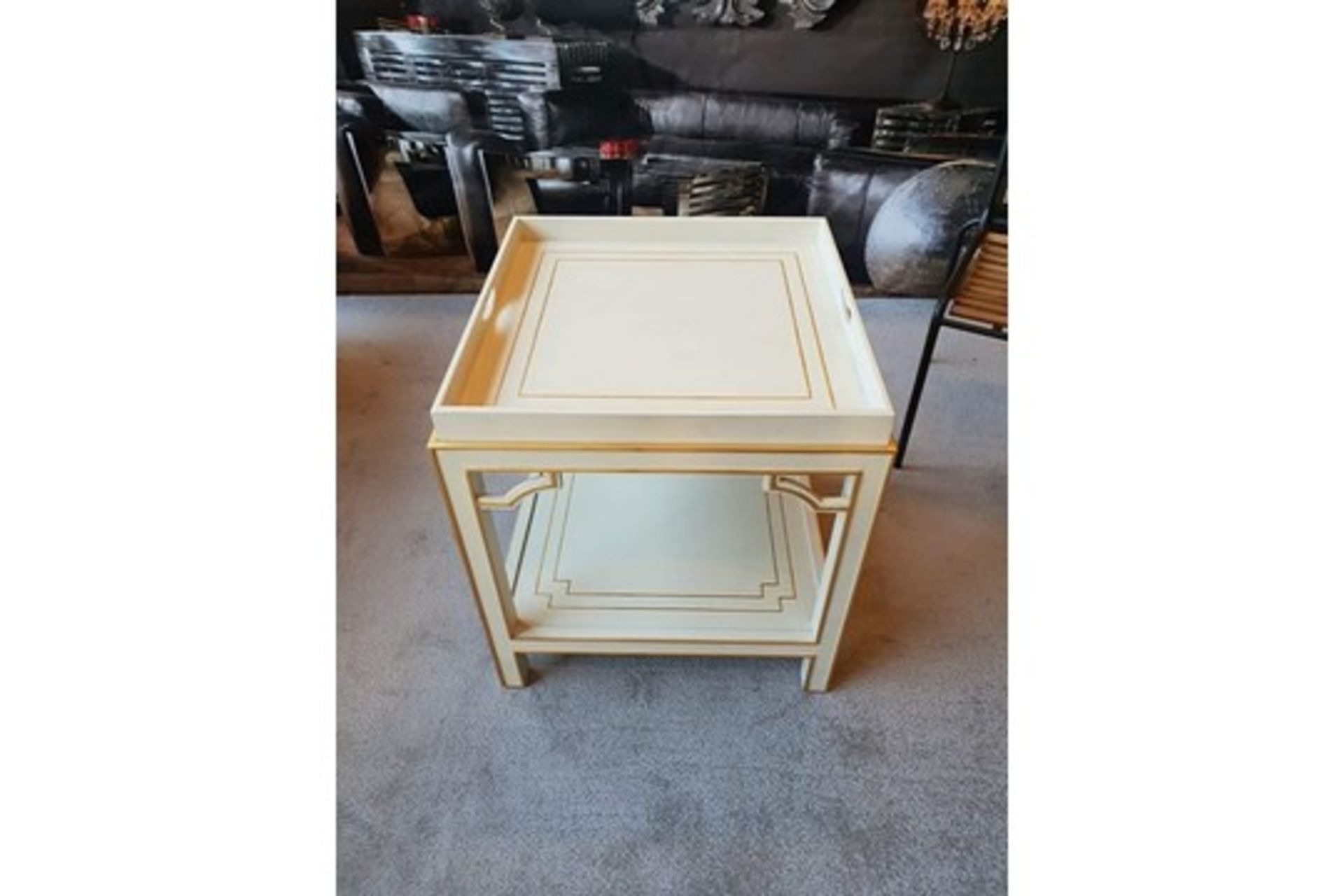 Table - Alexis End Table Neutral With Gilt Lined With Lift Out Square Tray And Undertier 67 x 61cm