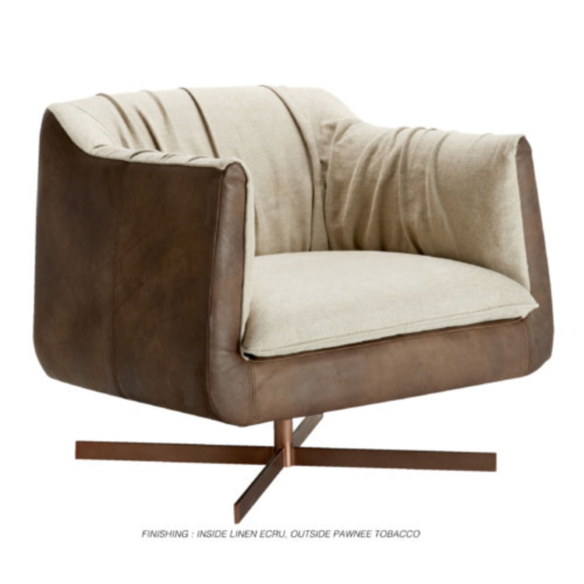Bleu Nature F318 Waki Sofa 1 Seater Linen Ecru Inside Iroquois Chocolate Leather Outside Brushed - Image 2 of 2
