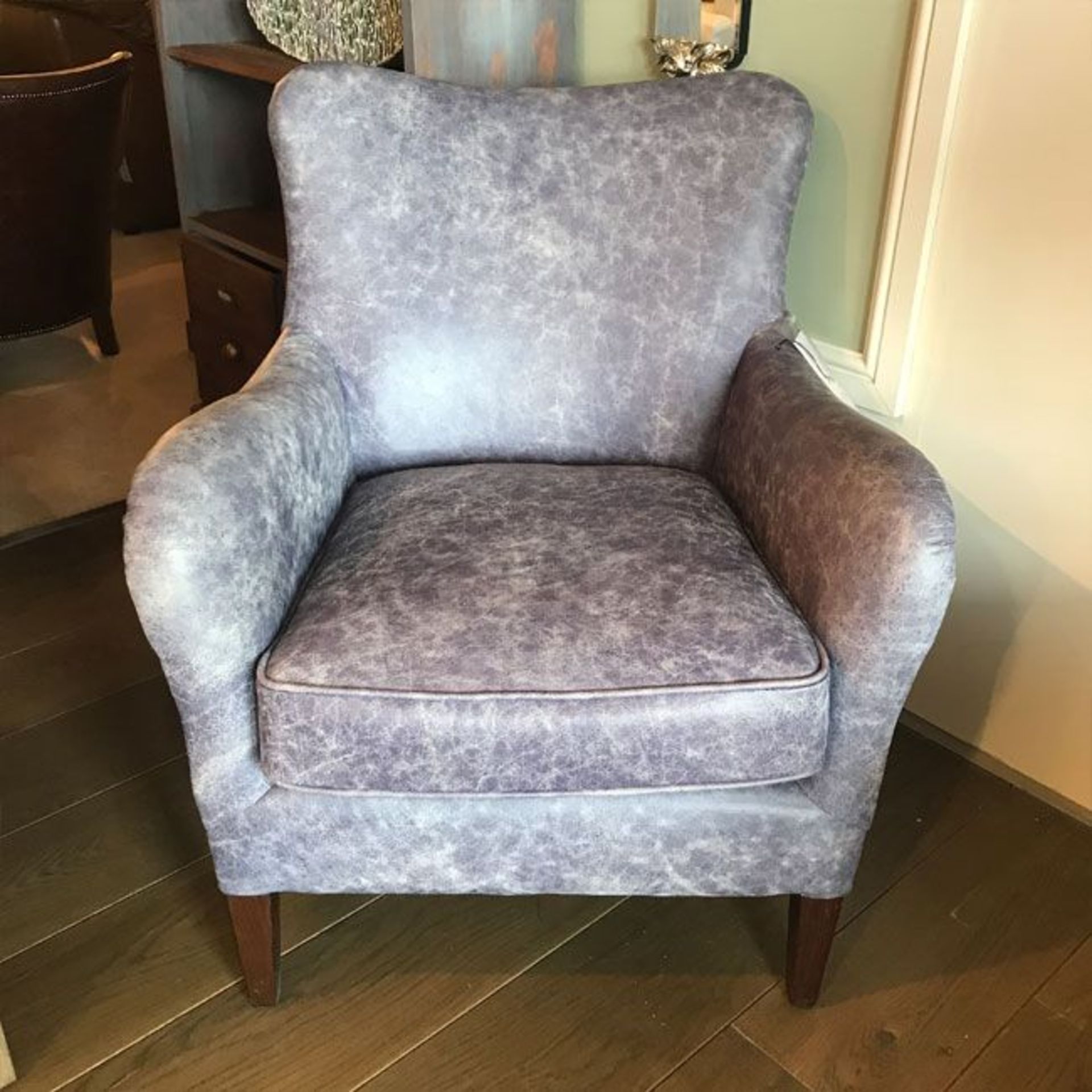 Turnberry Chair Galata Blue Linen Turnberry chair is a snazzy modern take on the vintage club chair.